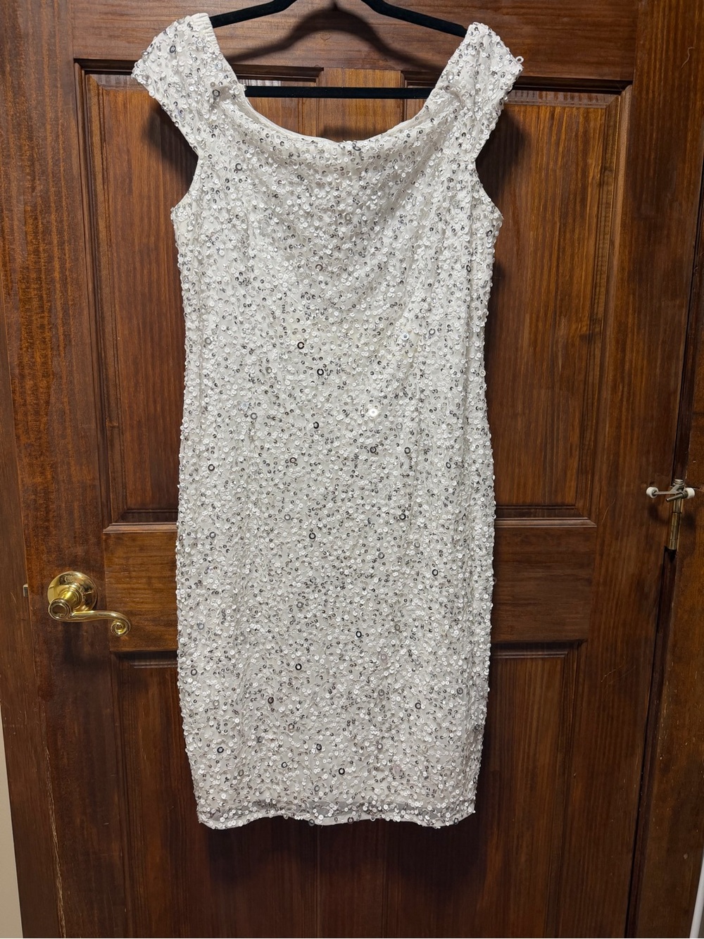 Adrianna Papell Ivory Sequin Beaded Midi Dress